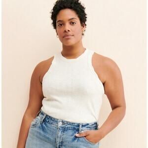 Pilcro Anthropologie White Ribbed High Neck Racerback Tank Top NWT Size XL